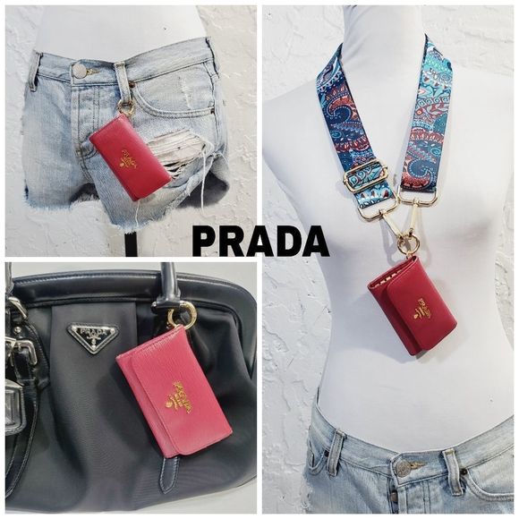 PRADA Authentic Saffiano red key credit card case Keychain - Picture 1 of 16